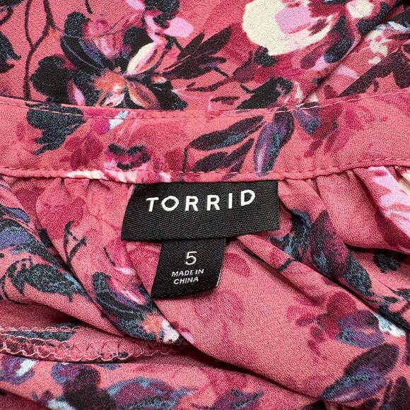 Torrid Size 5X Popover Top Blouse Pink Floral Peasant Georgette Career Bloomcore - Picture 5 of 12